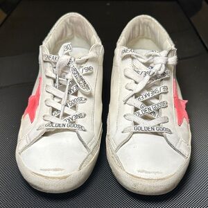 Golden Goose Super Star White Sneakers with Suede Pink Star